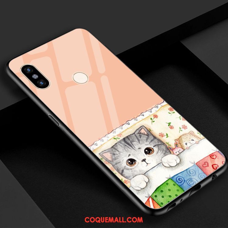 Étui Xiaomi Mi Max 3 Fluide Doux Noir Chat, Coque Xiaomi Mi Max 3 Téléphone Portable Miroir Beige