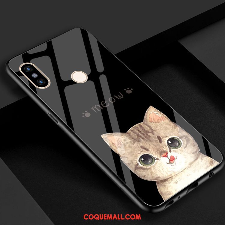 Étui Xiaomi Mi Max 3 Fluide Doux Noir Chat, Coque Xiaomi Mi Max 3 Téléphone Portable Miroir Beige