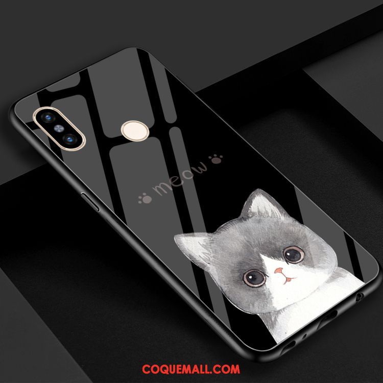 Étui Xiaomi Mi Max 3 Fluide Doux Noir Chat, Coque Xiaomi Mi Max 3 Téléphone Portable Miroir Beige