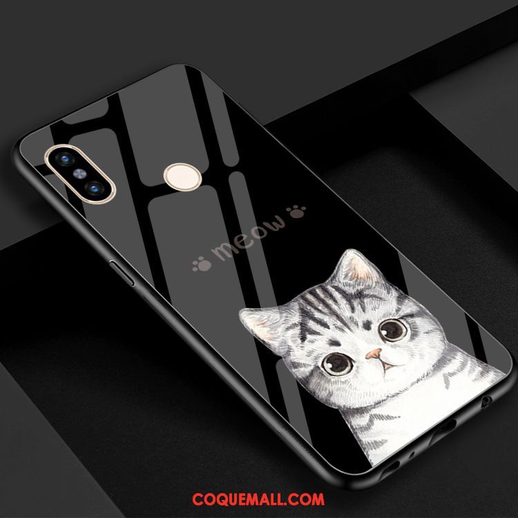 Étui Xiaomi Mi Max 3 Fluide Doux Noir Chat, Coque Xiaomi Mi Max 3 Téléphone Portable Miroir Beige