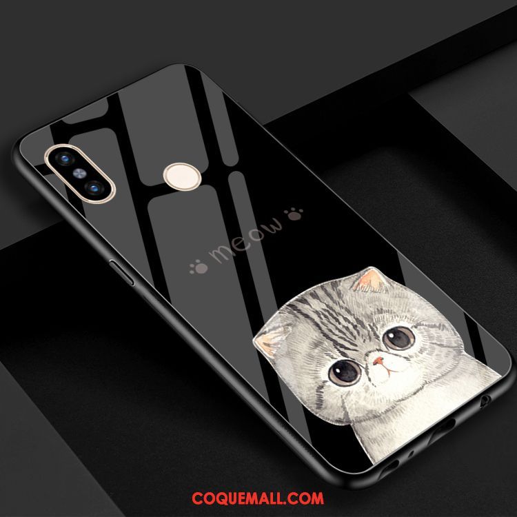 Étui Xiaomi Mi Max 3 Fluide Doux Noir Chat, Coque Xiaomi Mi Max 3 Téléphone Portable Miroir Beige