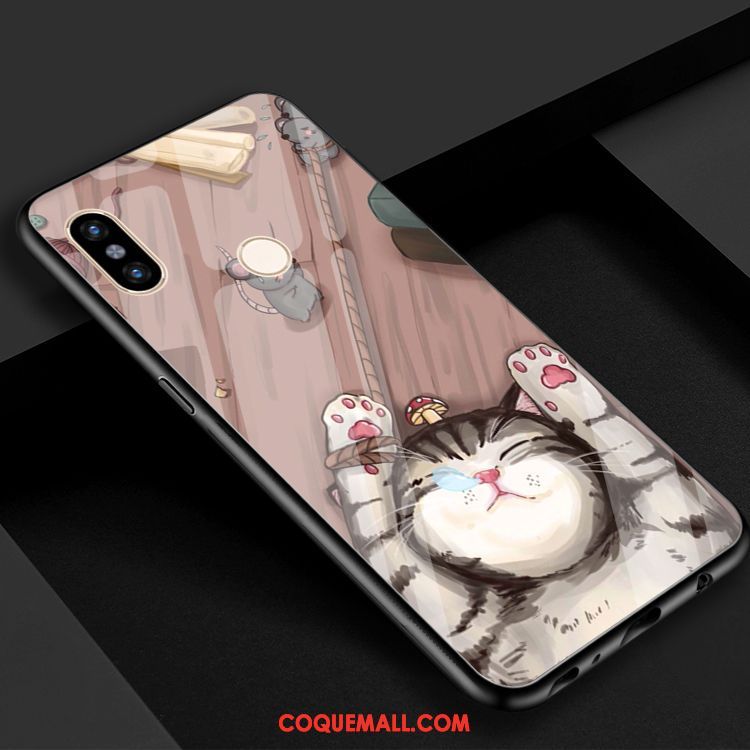 Étui Xiaomi Mi Max 3 Fluide Doux Noir Chat, Coque Xiaomi Mi Max 3 Téléphone Portable Miroir Beige