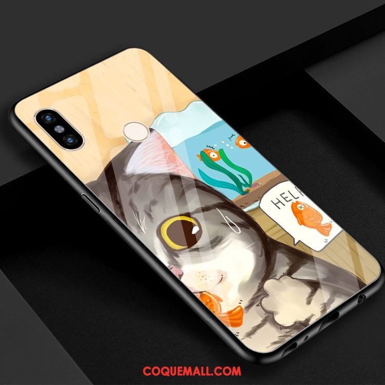 Étui Xiaomi Mi Max 3 Fluide Doux Noir Chat, Coque Xiaomi Mi Max 3 Téléphone Portable Miroir Beige