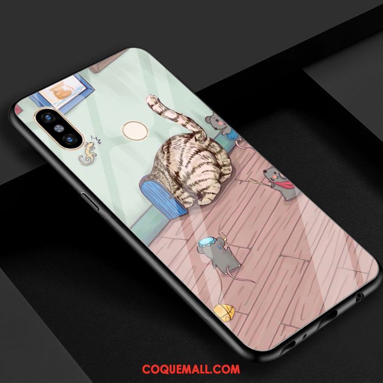 Étui Xiaomi Mi Max 3 Fluide Doux Noir Chat, Coque Xiaomi Mi Max 3 Téléphone Portable Miroir Beige