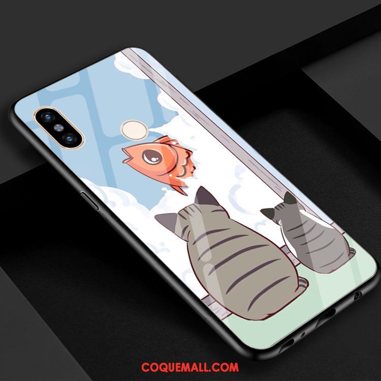 Étui Xiaomi Mi Max 3 Fluide Doux Noir Chat, Coque Xiaomi Mi Max 3 Téléphone Portable Miroir Beige