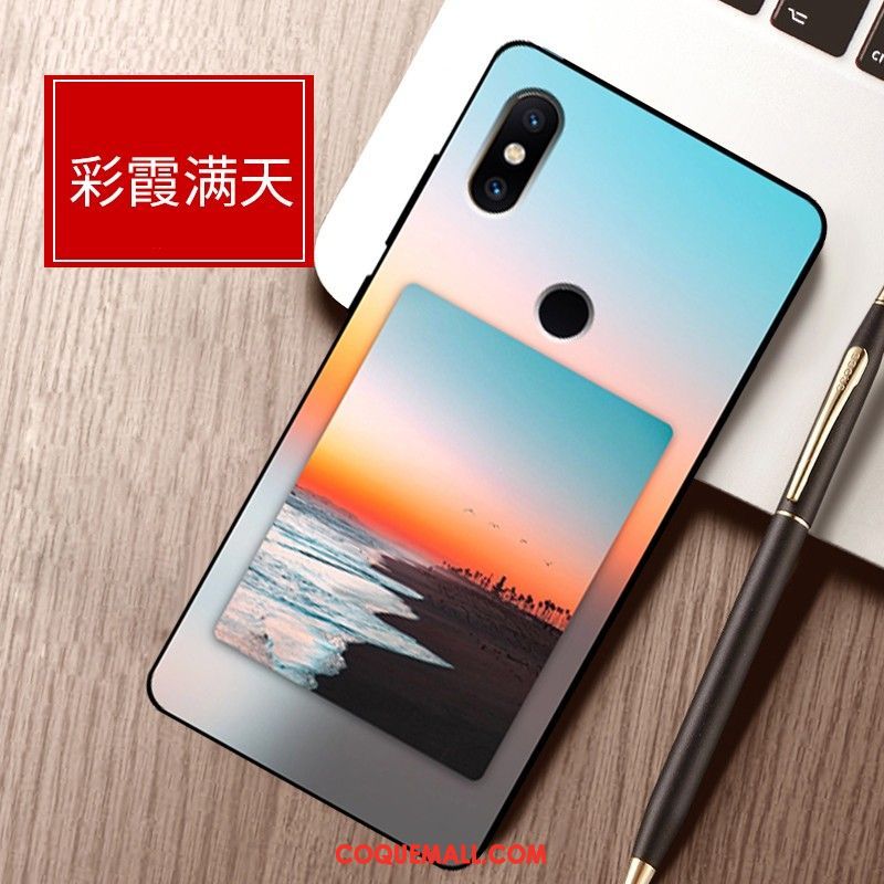 Étui Xiaomi Mi Max 3 Incassable Tout Compris Bleu, Coque Xiaomi Mi Max 3 Fluide Doux Paysage Beige