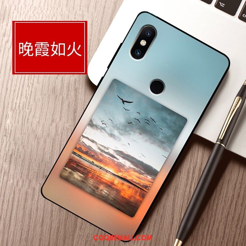 Étui Xiaomi Mi Max 3 Incassable Tout Compris Bleu, Coque Xiaomi Mi Max 3 Fluide Doux Paysage Beige