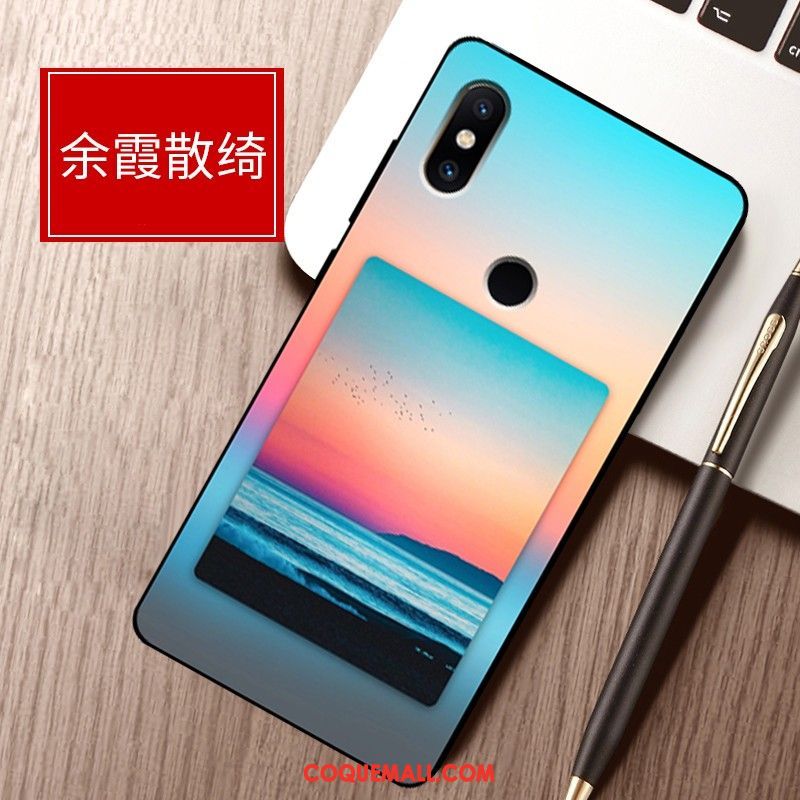 Étui Xiaomi Mi Max 3 Incassable Tout Compris Bleu, Coque Xiaomi Mi Max 3 Fluide Doux Paysage Beige