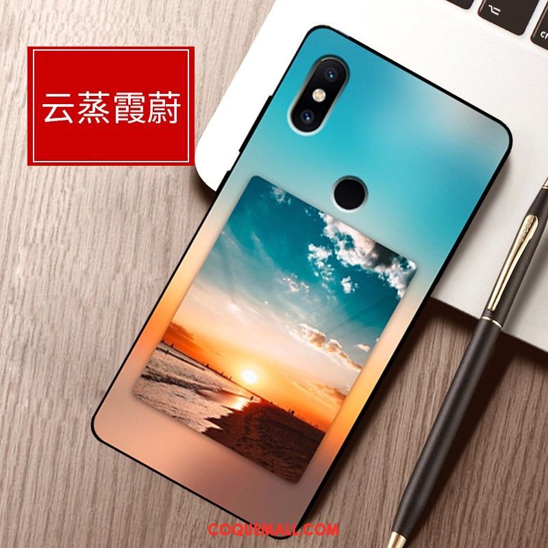 Étui Xiaomi Mi Max 3 Incassable Tout Compris Bleu, Coque Xiaomi Mi Max 3 Fluide Doux Paysage Beige