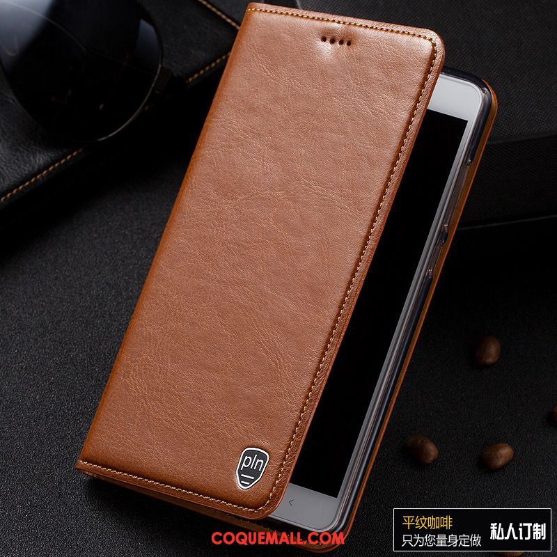 Étui Xiaomi Mi Max 3 Étui En Cuir Protection Tout Compris, Coque Xiaomi Mi Max 3 Téléphone Portable Cuir Véritable Braun Beige