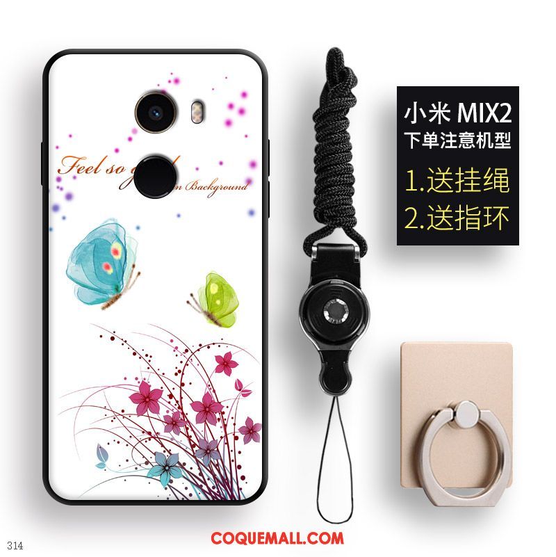 Étui Xiaomi Mi Mix 2 Anneau Petit Boucle, Coque Xiaomi Mi Mix 2 Peinture Blanc Beige