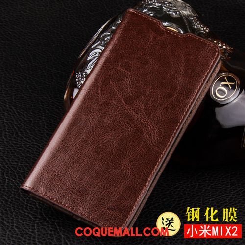 Étui Xiaomi Mi Mix 2 Cuir Véritable Tout Compris Protection, Coque Xiaomi Mi Mix 2 Incassable Étui En Cuir Braun Beige