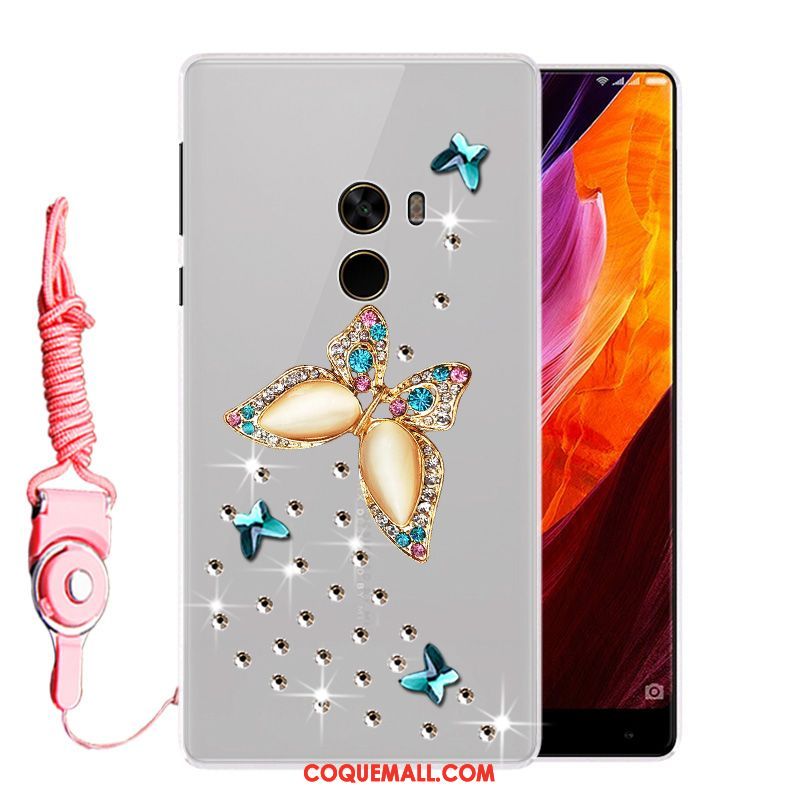 Étui Xiaomi Mi Mix 2 Personnalité Strass Tendance, Coque Xiaomi Mi Mix 2 Blanc Créatif Beige