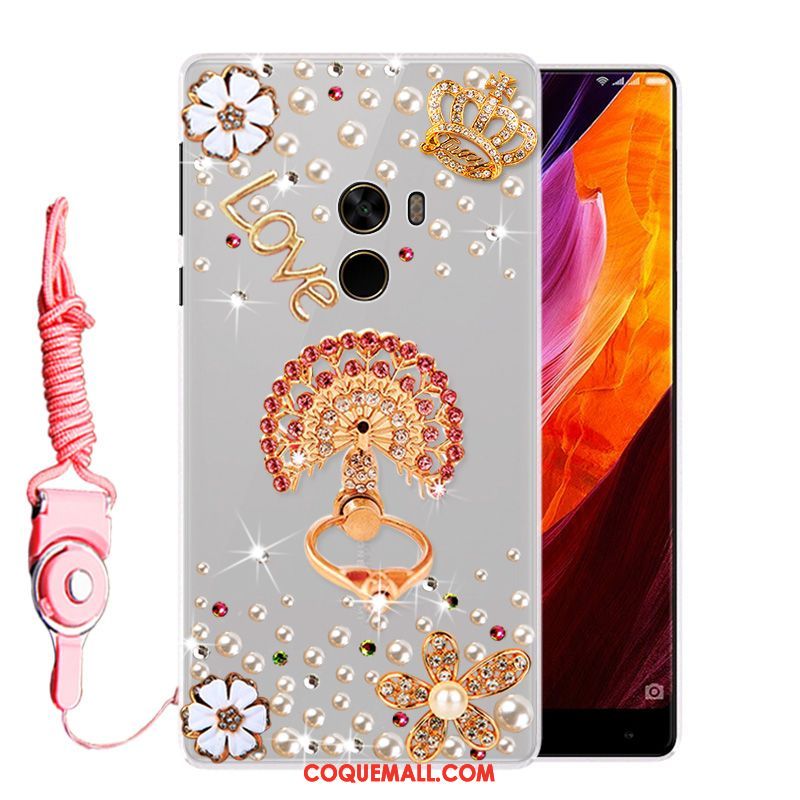 Étui Xiaomi Mi Mix 2 Personnalité Strass Tendance, Coque Xiaomi Mi Mix 2 Blanc Créatif Beige