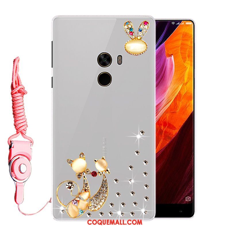 Étui Xiaomi Mi Mix 2 Personnalité Strass Tendance, Coque Xiaomi Mi Mix 2 Blanc Créatif Beige