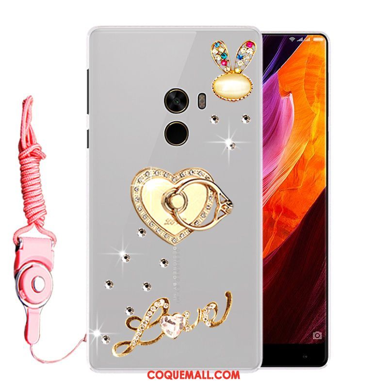 Étui Xiaomi Mi Mix 2 Personnalité Strass Tendance, Coque Xiaomi Mi Mix 2 Blanc Créatif Beige