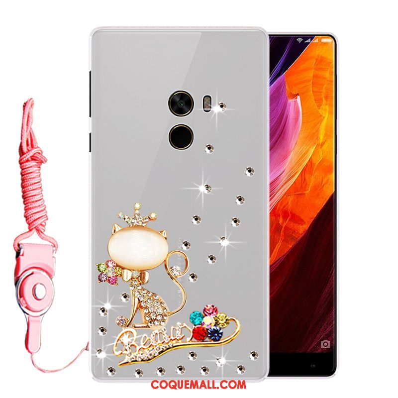 Étui Xiaomi Mi Mix 2 Personnalité Strass Tendance, Coque Xiaomi Mi Mix 2 Blanc Créatif Beige