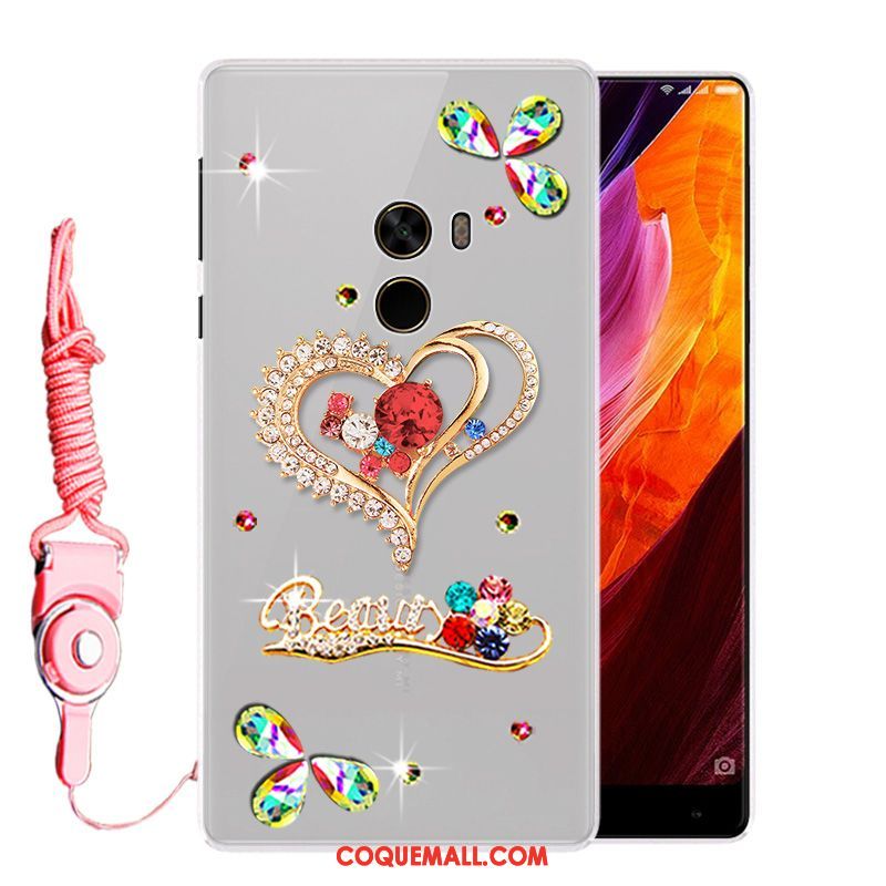 Étui Xiaomi Mi Mix 2 Personnalité Strass Tendance, Coque Xiaomi Mi Mix 2 Blanc Créatif Beige