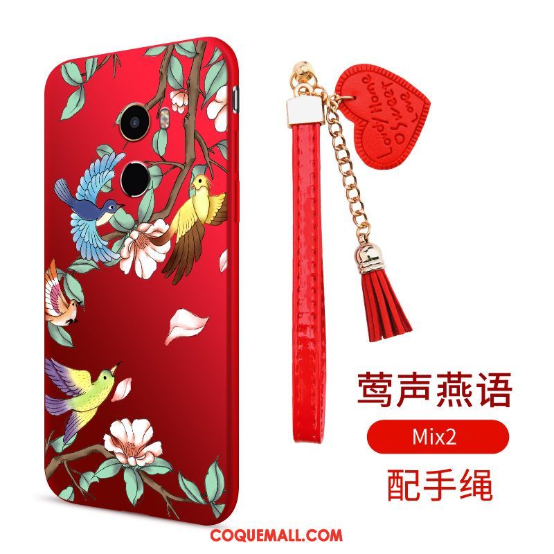 Étui Xiaomi Mi Mix 2 Rouge Délavé En Daim Oiseau, Coque Xiaomi Mi Mix 2 Fluide Doux Incassable Beige