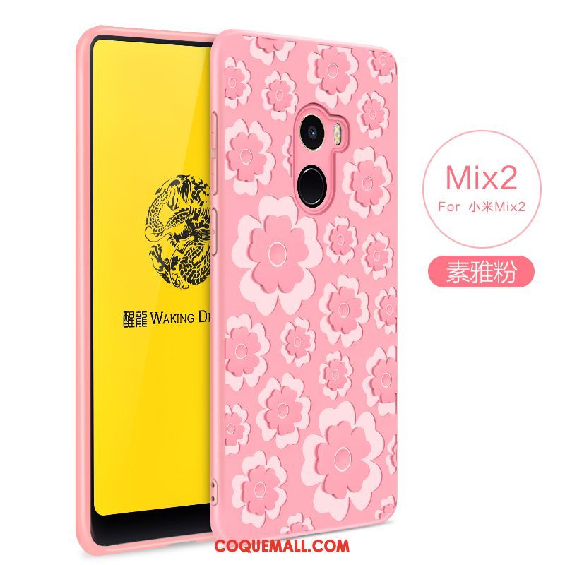 Étui Xiaomi Mi Mix 2 Silicone Incassable Personnalité, Coque Xiaomi Mi Mix 2 Bleu Fleur Beige