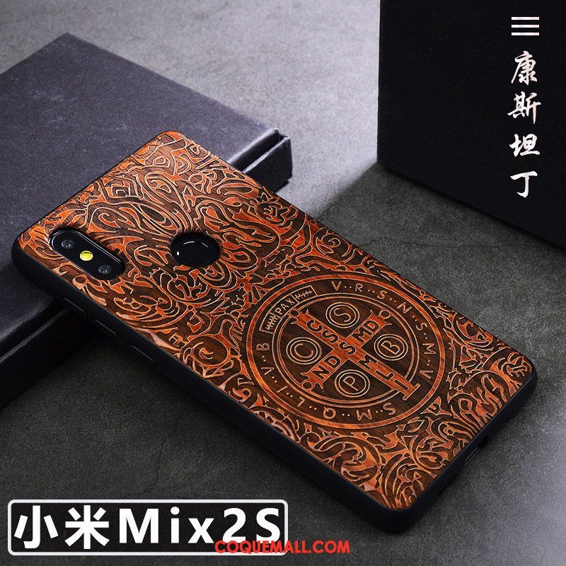 Étui Xiaomi Mi Mix 2s Bois Massif Tendance Téléphone Portable, Coque Xiaomi Mi Mix 2s Simple Créatif Braun Beige