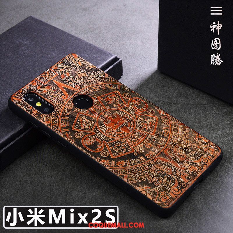 Étui Xiaomi Mi Mix 2s Bois Massif Tendance Téléphone Portable, Coque Xiaomi Mi Mix 2s Simple Créatif Braun Beige