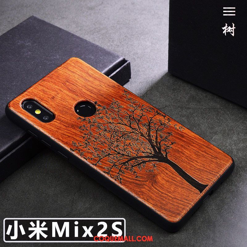 Étui Xiaomi Mi Mix 2s Bois Massif Tendance Téléphone Portable, Coque Xiaomi Mi Mix 2s Simple Créatif Braun Beige
