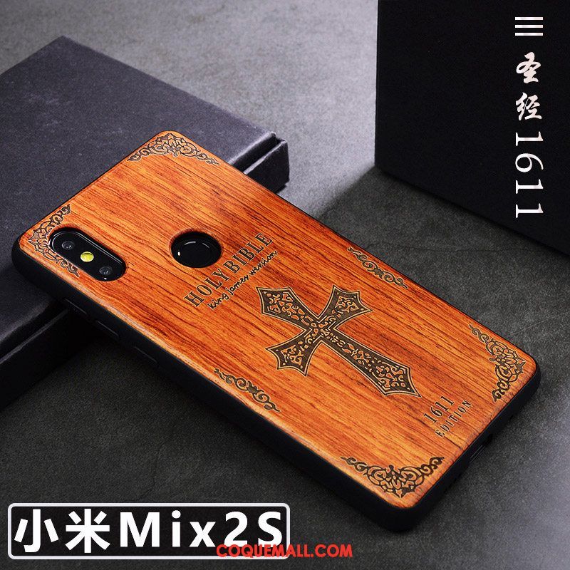 Étui Xiaomi Mi Mix 2s Bois Massif Tendance Téléphone Portable, Coque Xiaomi Mi Mix 2s Simple Créatif Braun Beige