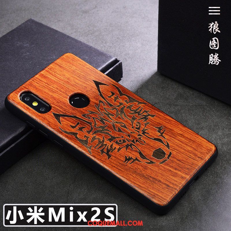 Étui Xiaomi Mi Mix 2s Bois Massif Tendance Téléphone Portable, Coque Xiaomi Mi Mix 2s Simple Créatif Braun Beige