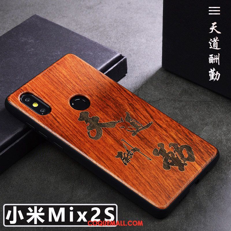 Étui Xiaomi Mi Mix 2s Bois Massif Tendance Téléphone Portable, Coque Xiaomi Mi Mix 2s Simple Créatif Braun Beige