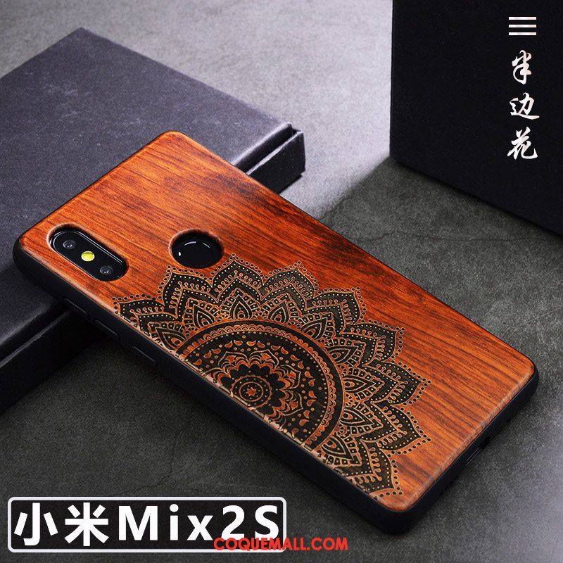 Étui Xiaomi Mi Mix 2s Bois Massif Tendance Téléphone Portable, Coque Xiaomi Mi Mix 2s Simple Créatif Braun Beige