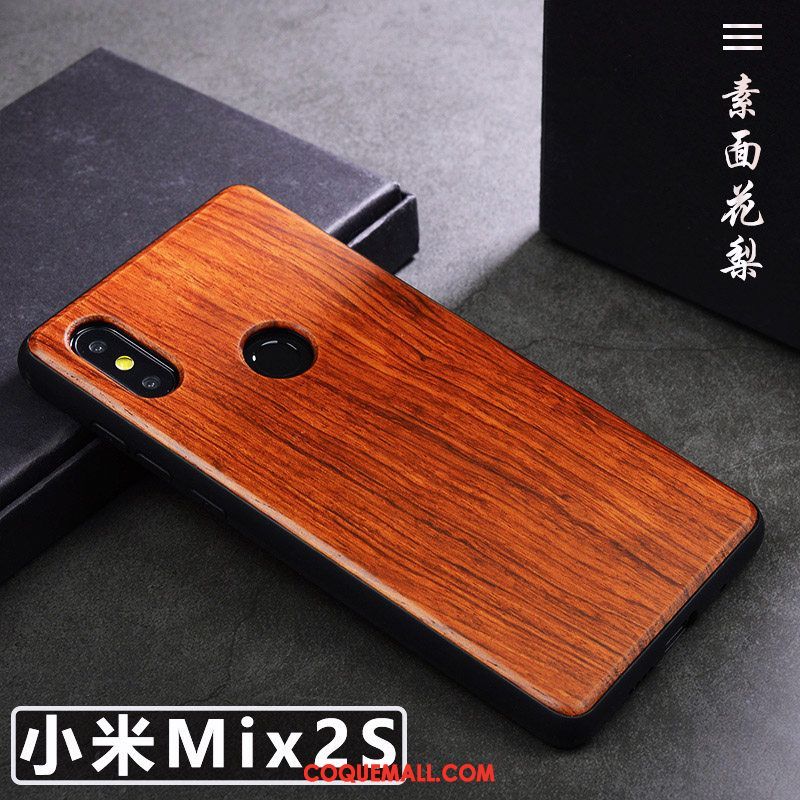 Étui Xiaomi Mi Mix 2s Bois Massif Tendance Téléphone Portable, Coque Xiaomi Mi Mix 2s Simple Créatif Braun Beige