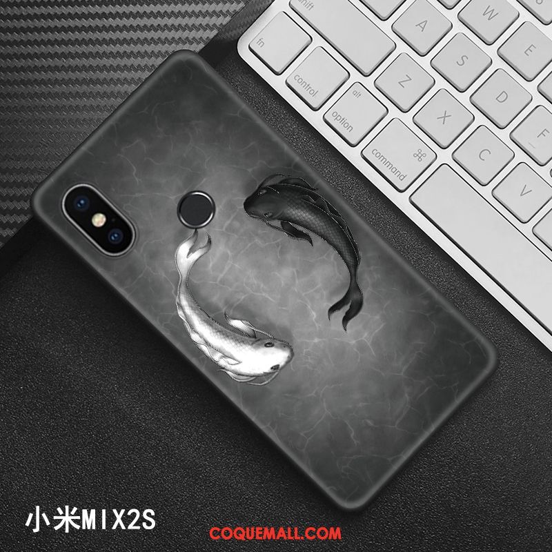 Étui Xiaomi Mi Mix 2s Noir Créatif Style Chinois, Coque Xiaomi Mi Mix 2s Protection Modèle Beige