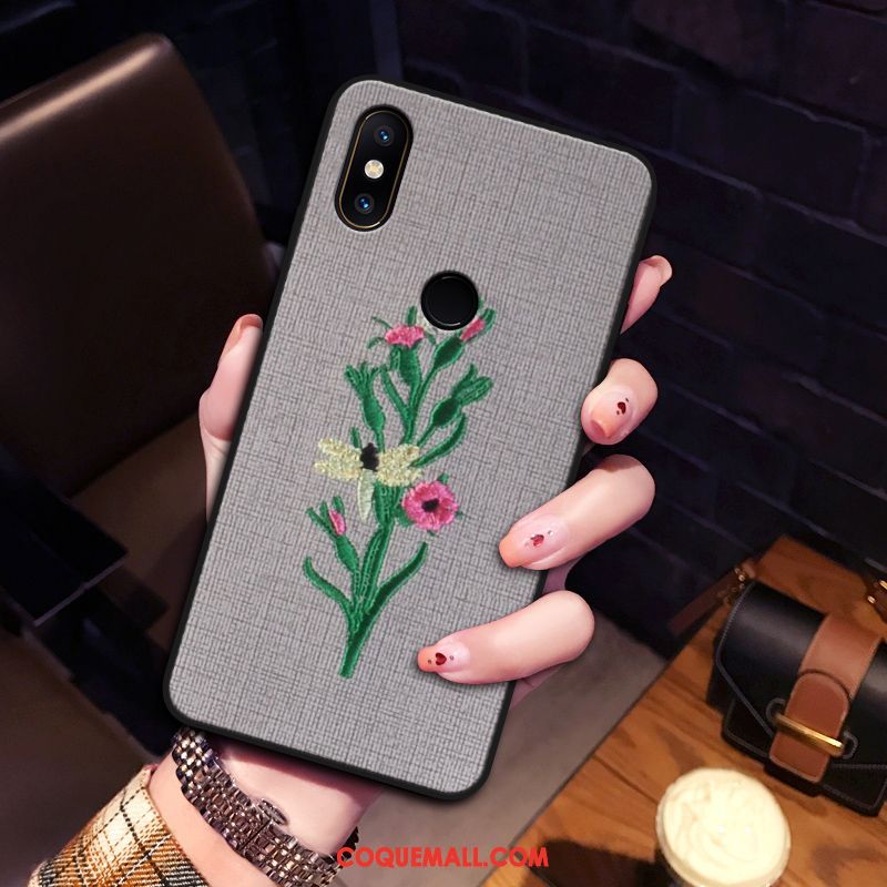 Étui Xiaomi Mi Mix 2s Personnalité Créatif Silicone, Coque Xiaomi Mi Mix 2s Tendance Broderie Beige