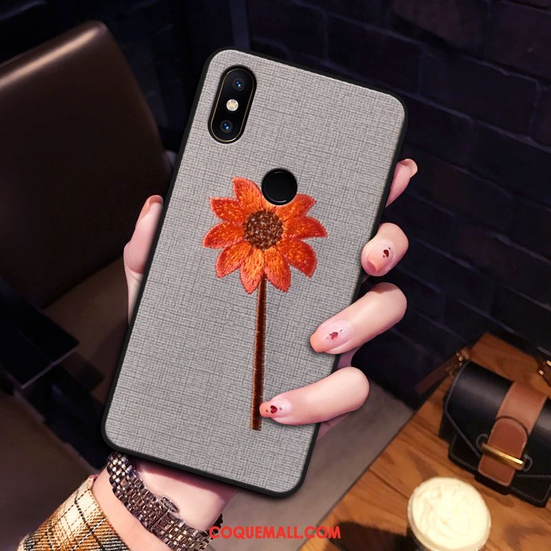 Étui Xiaomi Mi Mix 2s Personnalité Créatif Silicone, Coque Xiaomi Mi Mix 2s Tendance Broderie Beige