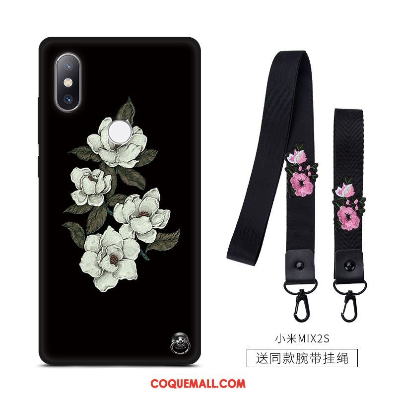 Étui Xiaomi Mi Mix 2s Vintage Noir Petit, Coque Xiaomi Mi Mix 2s Tout Compris Fleur Beige