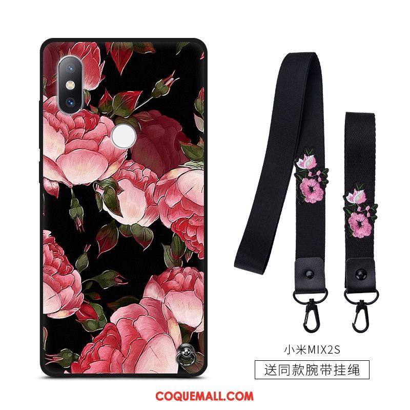 Étui Xiaomi Mi Mix 2s Vintage Noir Petit, Coque Xiaomi Mi Mix 2s Tout Compris Fleur Beige