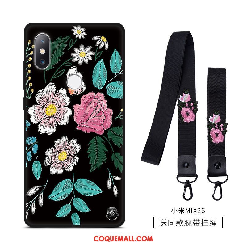 Étui Xiaomi Mi Mix 2s Vintage Noir Petit, Coque Xiaomi Mi Mix 2s Tout Compris Fleur Beige