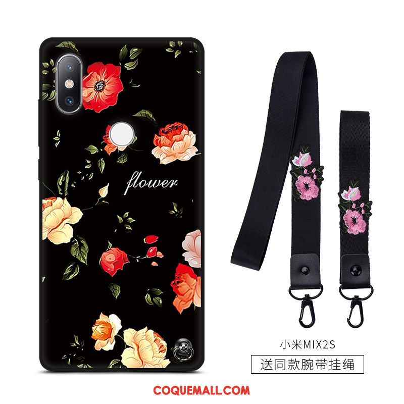 Étui Xiaomi Mi Mix 2s Vintage Noir Petit, Coque Xiaomi Mi Mix 2s Tout Compris Fleur Beige