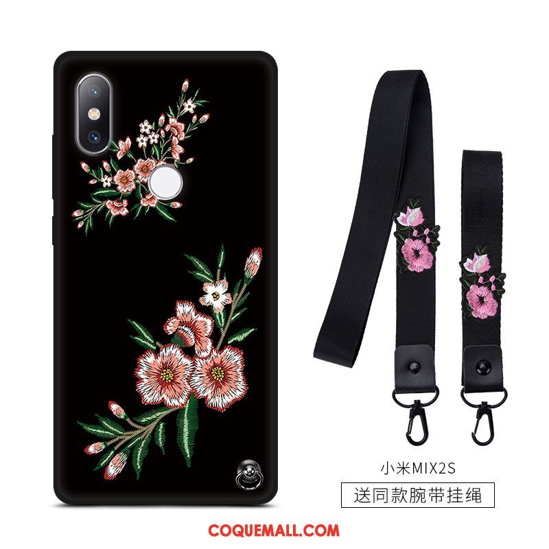 Étui Xiaomi Mi Mix 2s Vintage Noir Petit, Coque Xiaomi Mi Mix 2s Tout Compris Fleur Beige