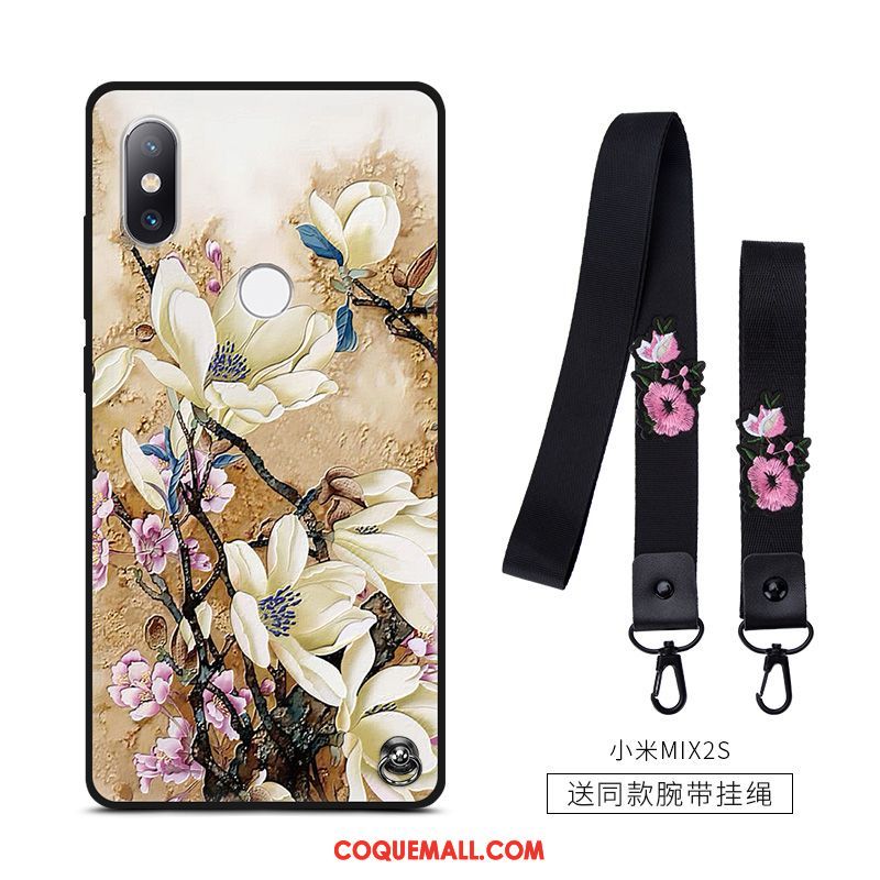 Étui Xiaomi Mi Mix 2s Vintage Noir Petit, Coque Xiaomi Mi Mix 2s Tout Compris Fleur Beige