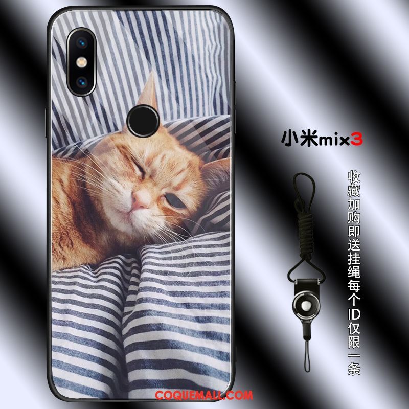 Étui Xiaomi Mi Mix 3 Chat Jeunesse Modèle Fleurie, Coque Xiaomi Mi Mix 3 Ornements Suspendus Marque De Tendance Beige