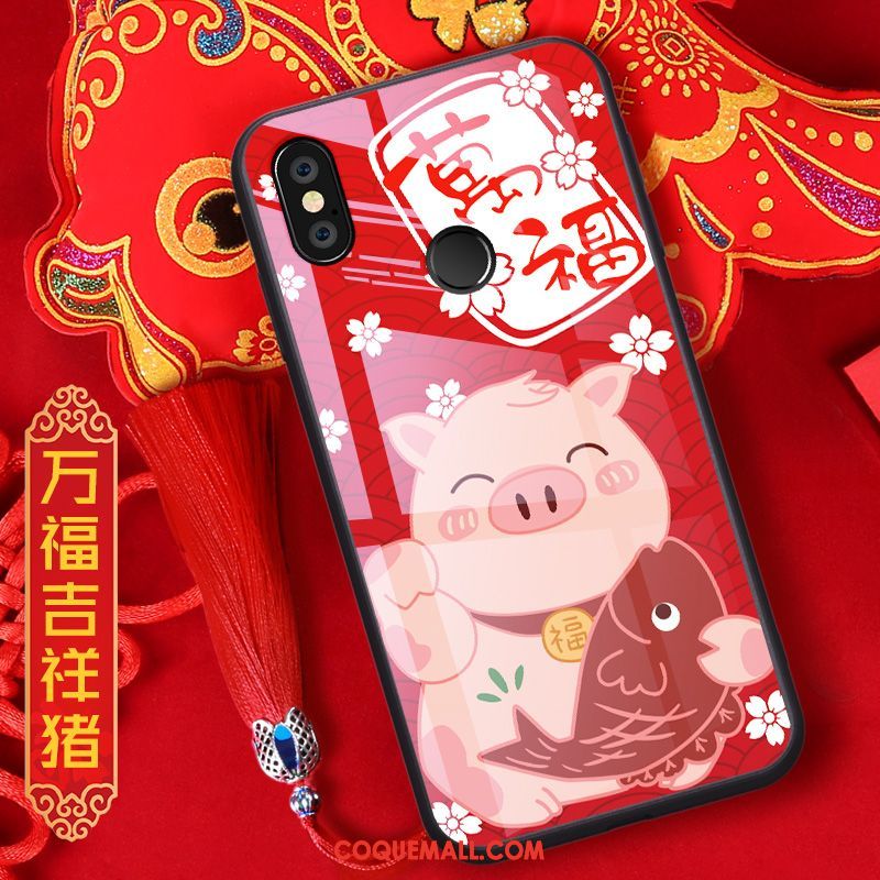 Étui Xiaomi Mi Mix 3 Créatif Incassable Rouge, Coque Xiaomi Mi Mix 3 Verre Net Rouge Beige