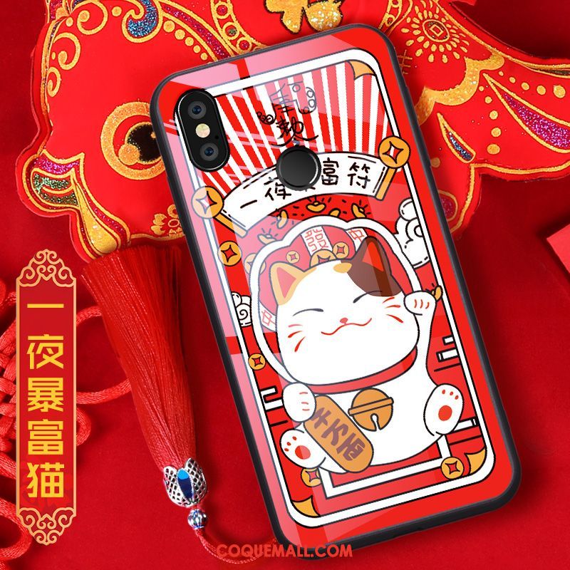 Étui Xiaomi Mi Mix 3 Créatif Incassable Rouge, Coque Xiaomi Mi Mix 3 Verre Net Rouge Beige