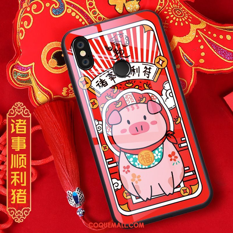 Étui Xiaomi Mi Mix 3 Créatif Incassable Rouge, Coque Xiaomi Mi Mix 3 Verre Net Rouge Beige