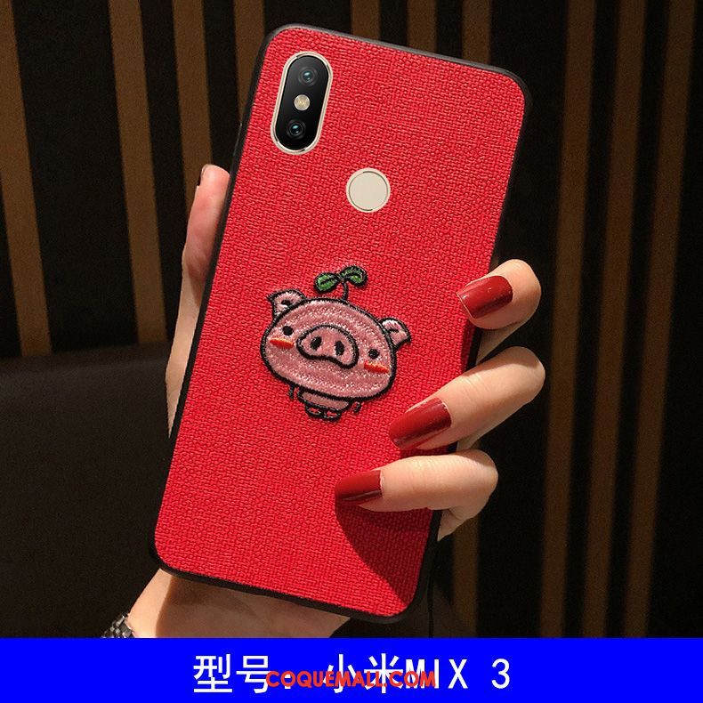 Étui Xiaomi Mi Mix 3 Fluide Doux Broderie Incassable, Coque Xiaomi Mi Mix 3 Violet Charmant Beige