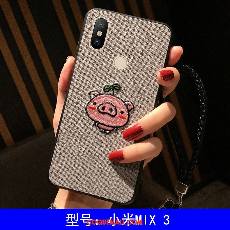 Étui Xiaomi Mi Mix 3 Fluide Doux Broderie Incassable, Coque Xiaomi Mi Mix 3 Violet Charmant Beige