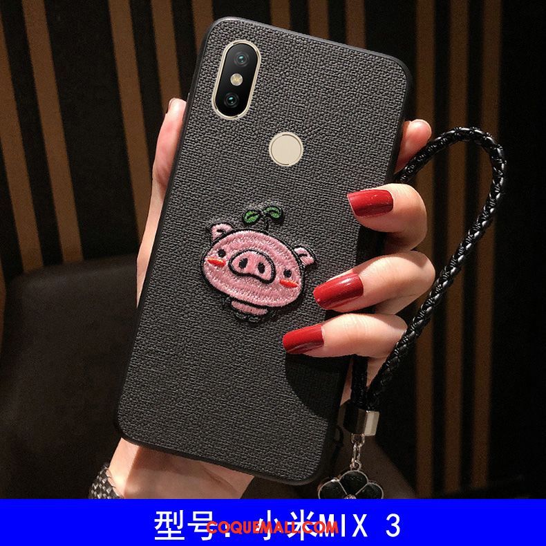 Étui Xiaomi Mi Mix 3 Fluide Doux Broderie Incassable, Coque Xiaomi Mi Mix 3 Violet Charmant Beige