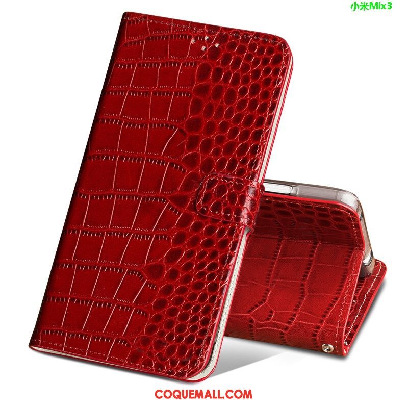 Étui Xiaomi Mi Mix 3 Noir Boucle Magnétique Téléphone Portable, Coque Xiaomi Mi Mix 3 Crocodile Protection Beige
