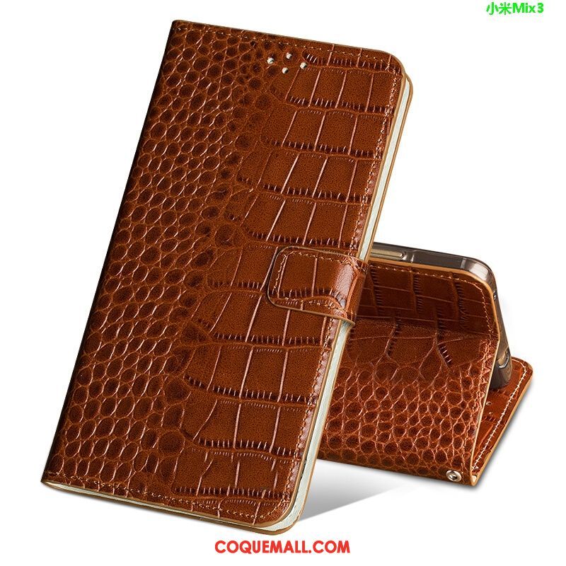 Étui Xiaomi Mi Mix 3 Noir Boucle Magnétique Téléphone Portable, Coque Xiaomi Mi Mix 3 Crocodile Protection Beige